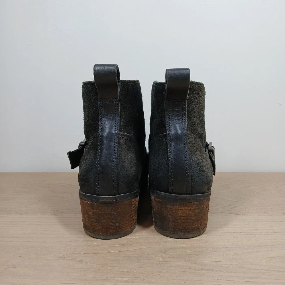 UGG Ankle Boots Womens 8.5 Black Suede Buckle Western Boho Moto Block Heel